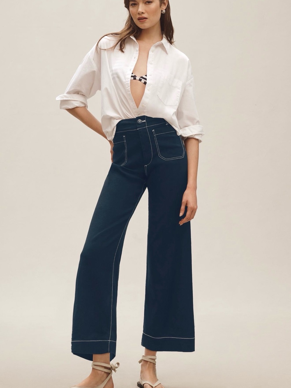 Anthropologie Dark Navy Wide-Leg High-Rise Jeans